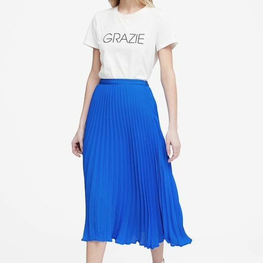 Banana Republic Royal Blue Pleated Midi Skirt